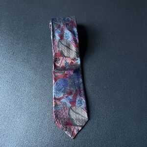 Tino Cosma Mens Silk Tie Abstract Heraldic Burgundy Blue Made in Italy Academia